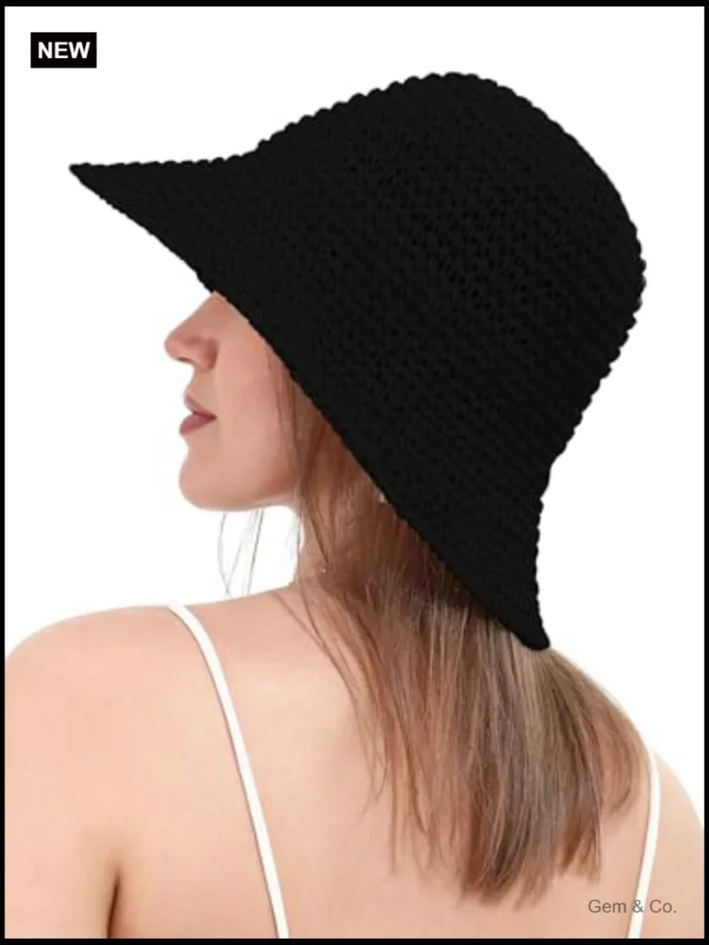Handmade Crochet Straw Bucket Sun Hat Foldable Travel Cap Summer